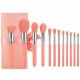 MOQ 20 Sets Custom Own Brand LOGO 12 pcs wholesale pink wood makeup brush set/kit with PU leather bag/pouch Girls Gift